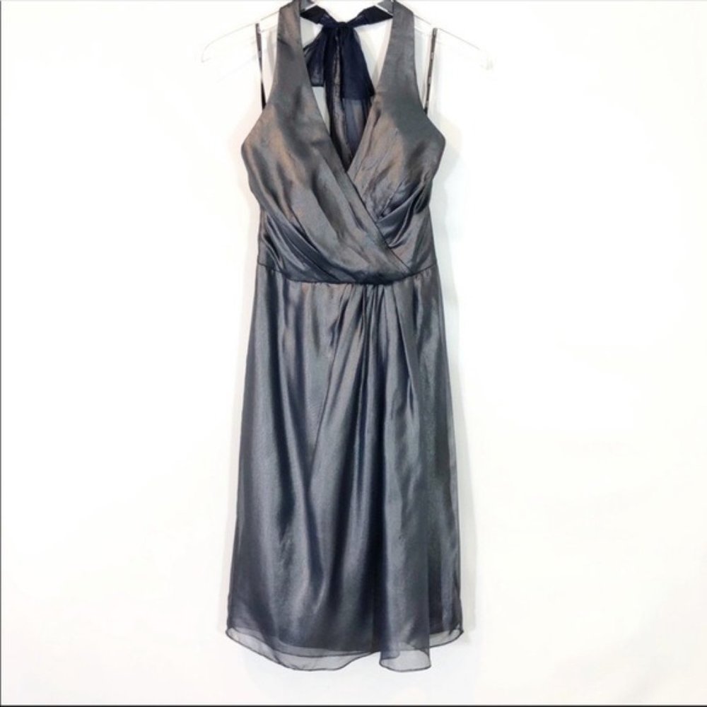 VERA WANG BLUE METALLIC CHIFFON HALTER DRESS SMALL